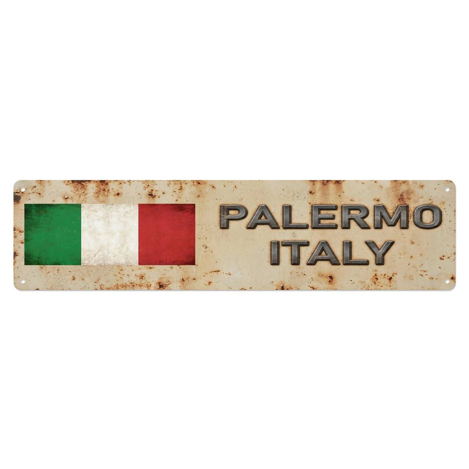 Vintage Palermo Italy Flag Decor Rustic Travel Metal Tin Sign