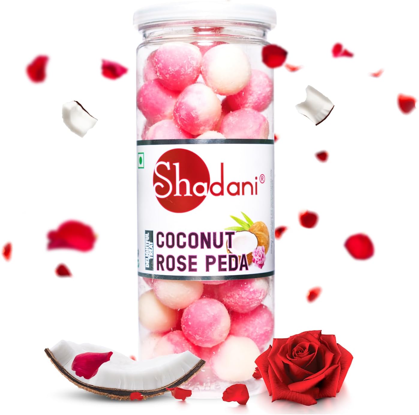 Shadani Coconut Rose Peda Can (200g), Real Coconut Toffee Candy | Soft & Chew...