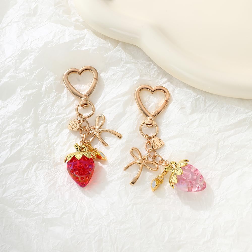 Cute Strawberry Keychains Best Friends Couples Matching BFF Gifts Bag Purse Backpack Charm Christmas Gifts - Image 3