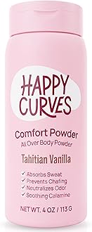 HAPPY CURVES Comfort Powder: Talc Free Anti Chafe Body & Foot Dusting Powder Deodorant for Inner Thigh Chafing, Private Areas, and All Over Body for Women 4oz (Pack of 1), Tahitian Vanilla
