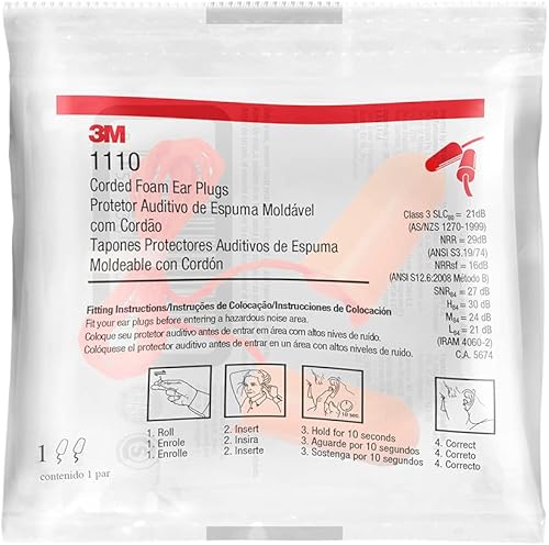 Miniatura 3 de 3M Tapones para los oídos de espuma con cable MMM1110, conservación auditiva 1110 500estuche