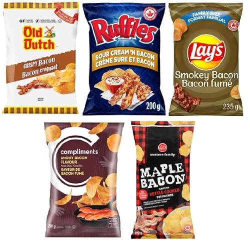 Over 2Lbs Of Canadian Bacon Chips (5Ct) Variety Pack | Bacon Chips Canada | Canadian Snacks | Canadian Chips |- By Snowbird Sweets #TOP1