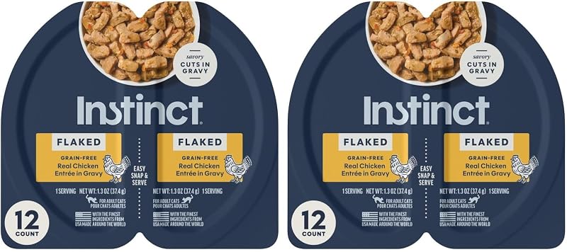 Instinct Ração Úmida para Gatos com Frango em Flocos e Molho, Copos de 75 g, Pacote com 12 (Pacote com 2)