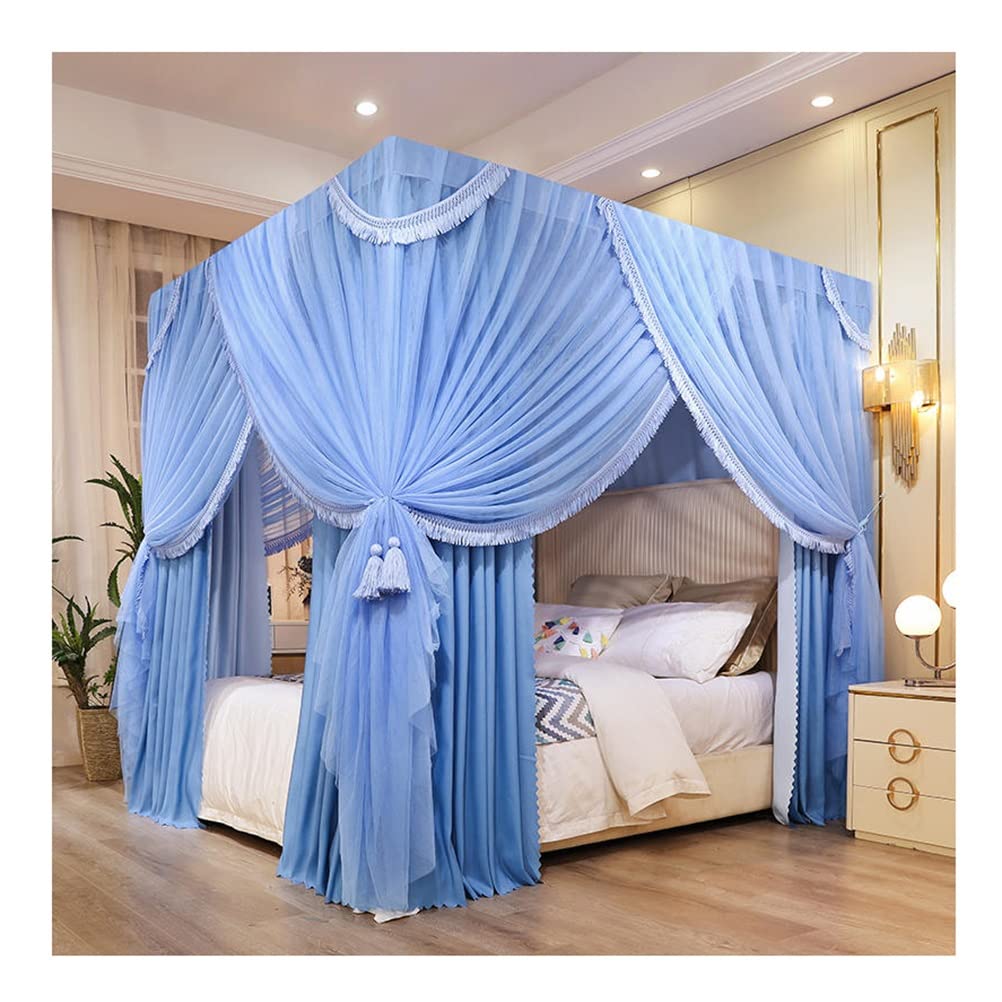 Moustiquaire grand lit 180x200cm finies les piqûres avec ce baldaquin bleu robuste