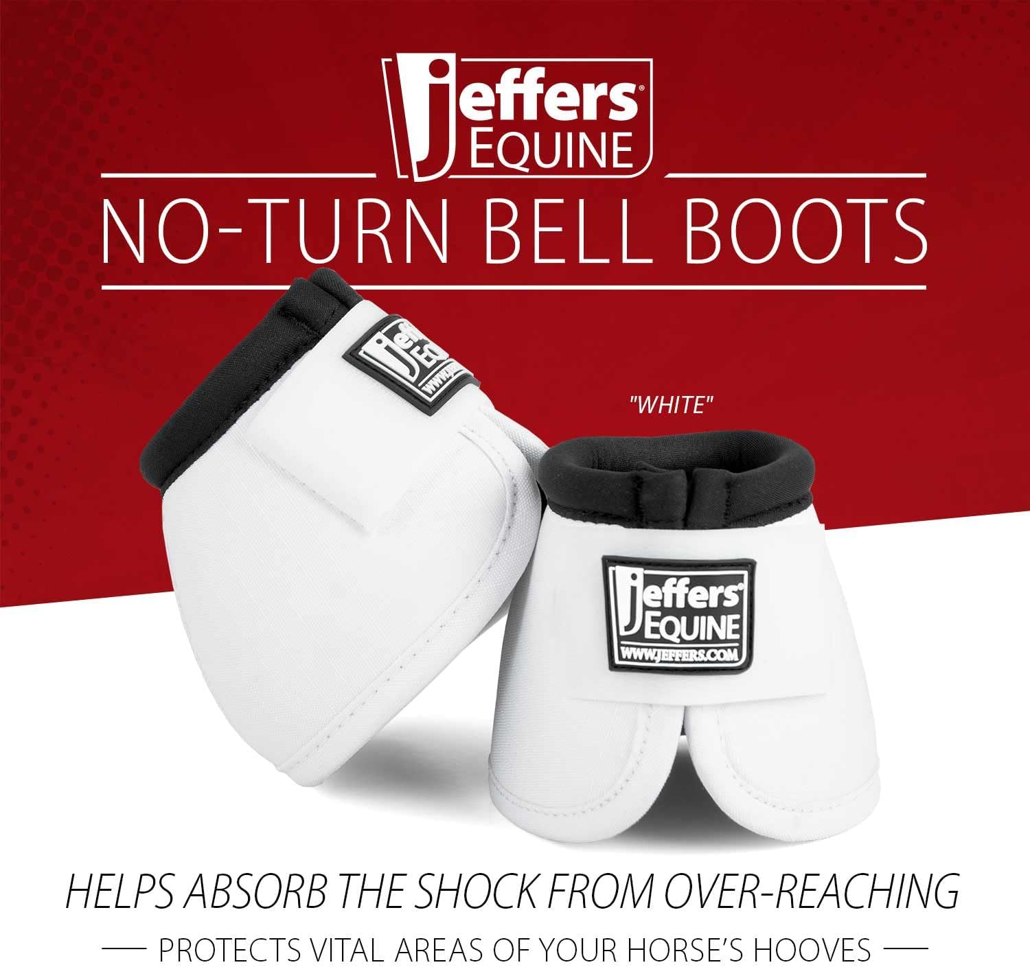 Jeffers Equine No Turn Bell Boots for Horses - White, Medium | Shock Absorbing Hoof Protection | Secure Double Hook & Loop Closure, Perfect for Travel, Turnout, Training, & Riding - 1 Pair