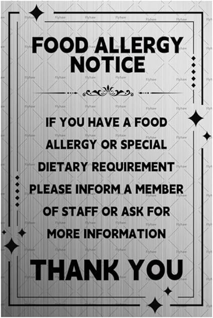 Flyhaw Food Allergy Sign Food Allergy Notice Metal Tin Sign If You Have A Food Allerdy Or Special Dietary Requirement Tin Plaque 8x12 inches