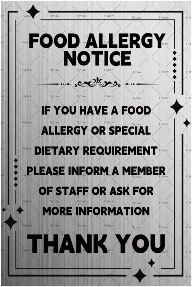 Flyhaw Food Allergy Sign Food Allergy Notice Metal Tin Sign If You Have A Food Allerdy Or Special Dietary Requirement Tin Plaque 8x12 inches