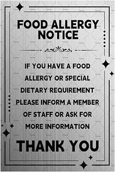 Flyhaw Food Allergy Sign Food Allergy Notice Metal Tin Sign If You Have A Food Allerdy Or Special Dietary Requirement Tin Plaque 8x12 inches