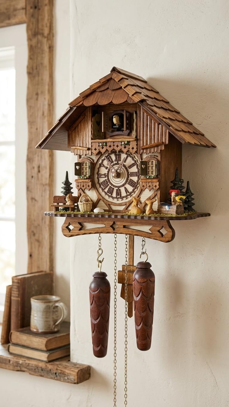 Cuckoo-Palace Orologio a cucù Tedesco - Chalet Romantico Valle dei mulini della Foresta Nera - con Animali meravigliosi - con Movimento al Quarzo Alto 26 cm