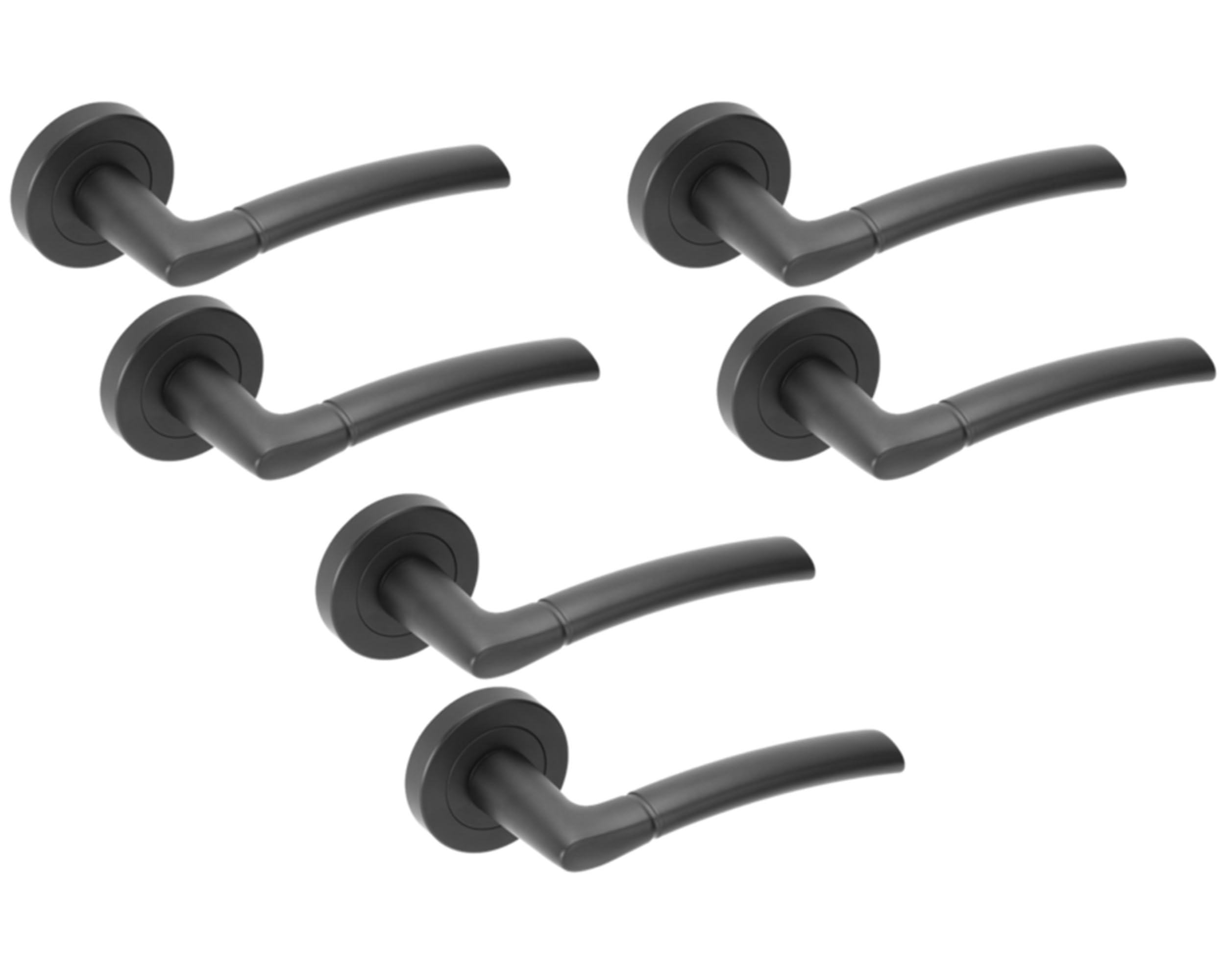Hunta HANDLEZONE® 3 Sets Neemo Lever On Round Rose Door Handles, Internal Passage Latch Handles - Black Matt