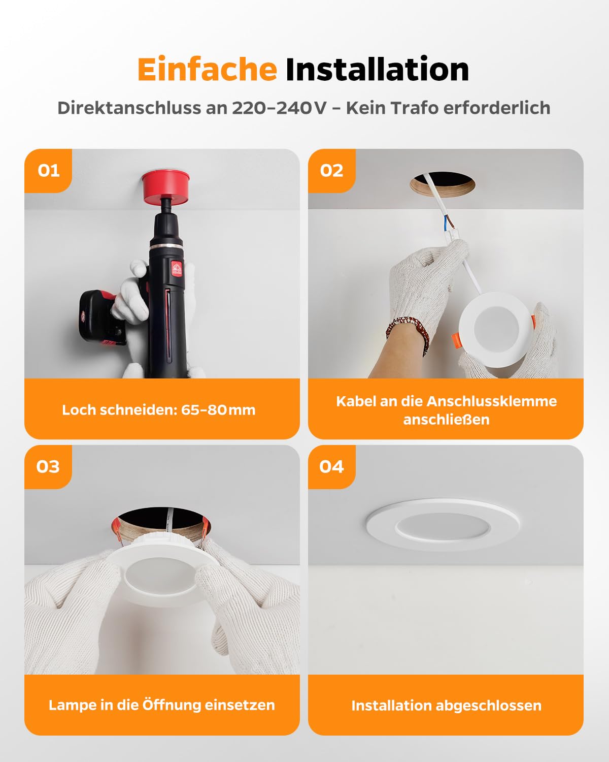 LED Einbaustrahler 230V Dimmbar, 4W LED Spots 68mm 4000K Neutralweiß, 25mm Ultra Flach Deckenspots, IP44 Spots Deckenleuchte Einbauleuchten für Badezimmer Küche Wohnzimmer, 12er Set