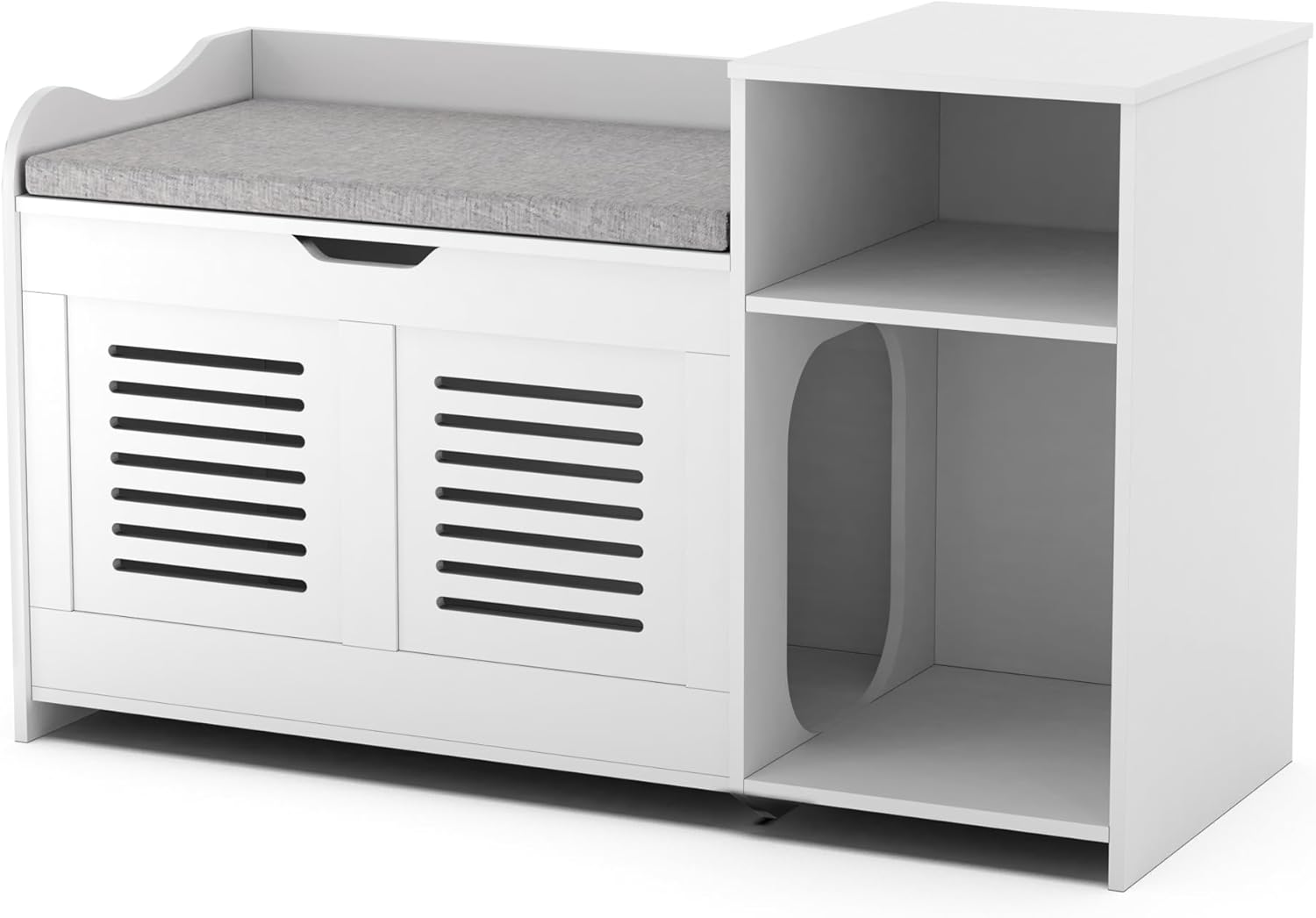 Litter Box Enclosure, Litter Box Furniture,Multifunctional White Storage Bench with Compartments Hidden Litter Box,Enclosed Cat Litter Boxes Wooden Cat House Pet Supplies Storage