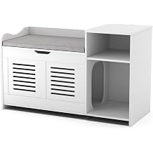 Litter Box Enclosure, Litter Box Furniture,Multifunctional White Storage Bench with Compartments Hidden Litter Box,Enclosed Cat Litter Boxes Wooden Cat House Pet Supplies Storage