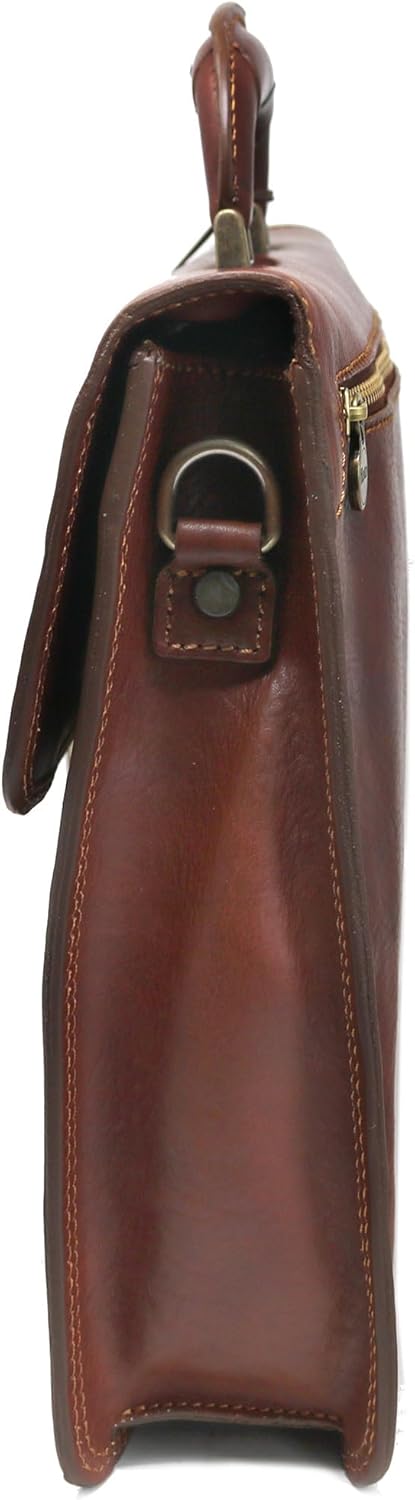 Floto Full Grain Leather Milano Briefcase Attache Laptop Case (Vecchio Brown)