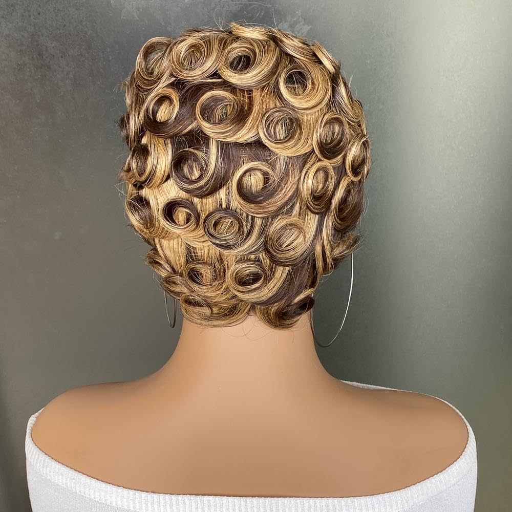 Haarpflege Highlight Perücke Aus Echthaar Mit Kurzen Locken Maschinell Hergestellt Für Schwarze Frauen(3)