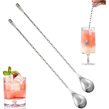 Set of 2 Mixing Spoon Stainless Steel Professional Cocktail Bar Tool Japanese Style Teardrop End Design for Ice Cream, Coffee, Milkshakes, Juice, Tea, Drink 12'', Silver
