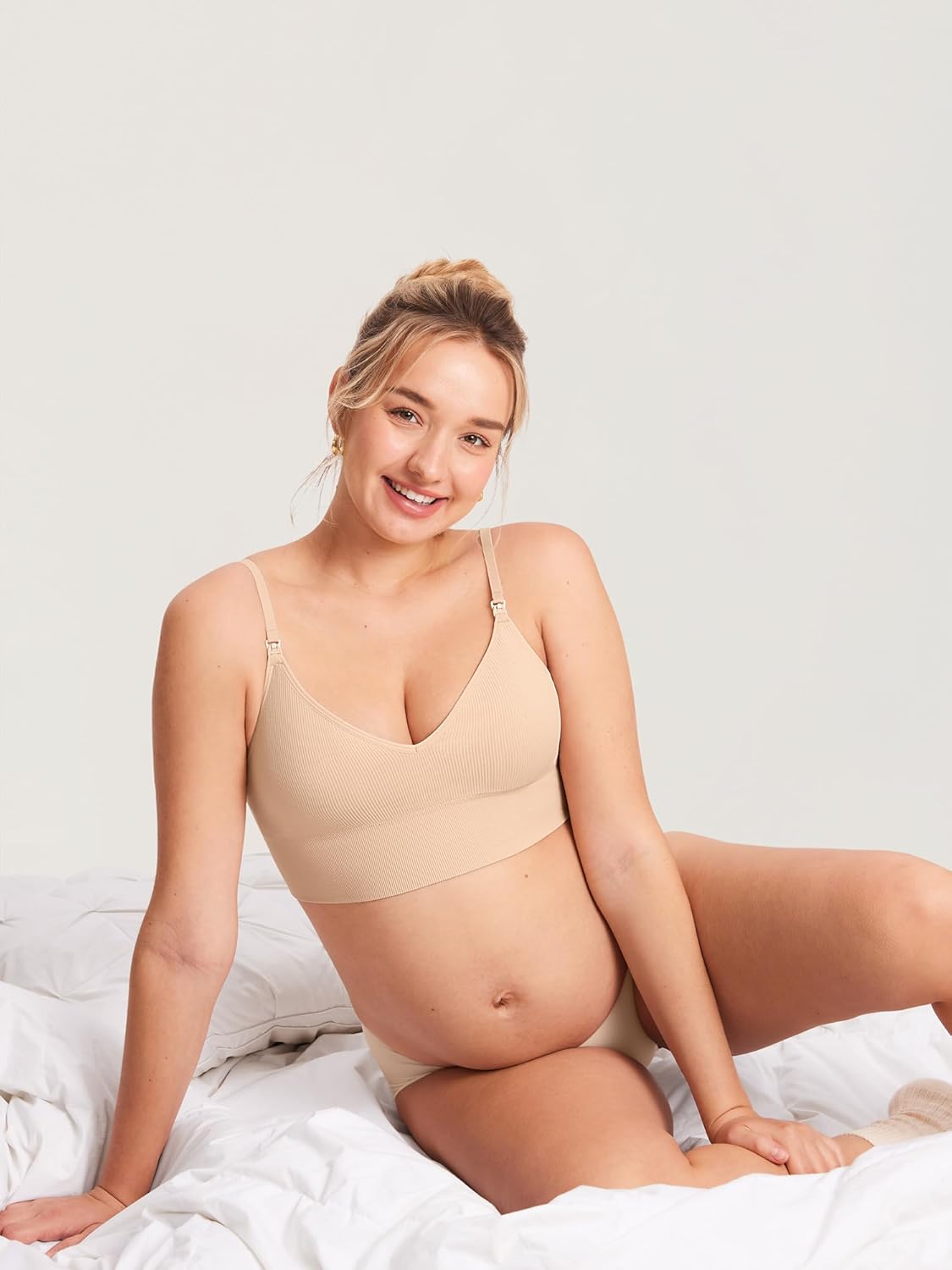 MOMANDA Ribbed Wireless Nursing Bras for Breastfeeding Longline Maternity Sleep Bra V Neck Comfort - Image 5