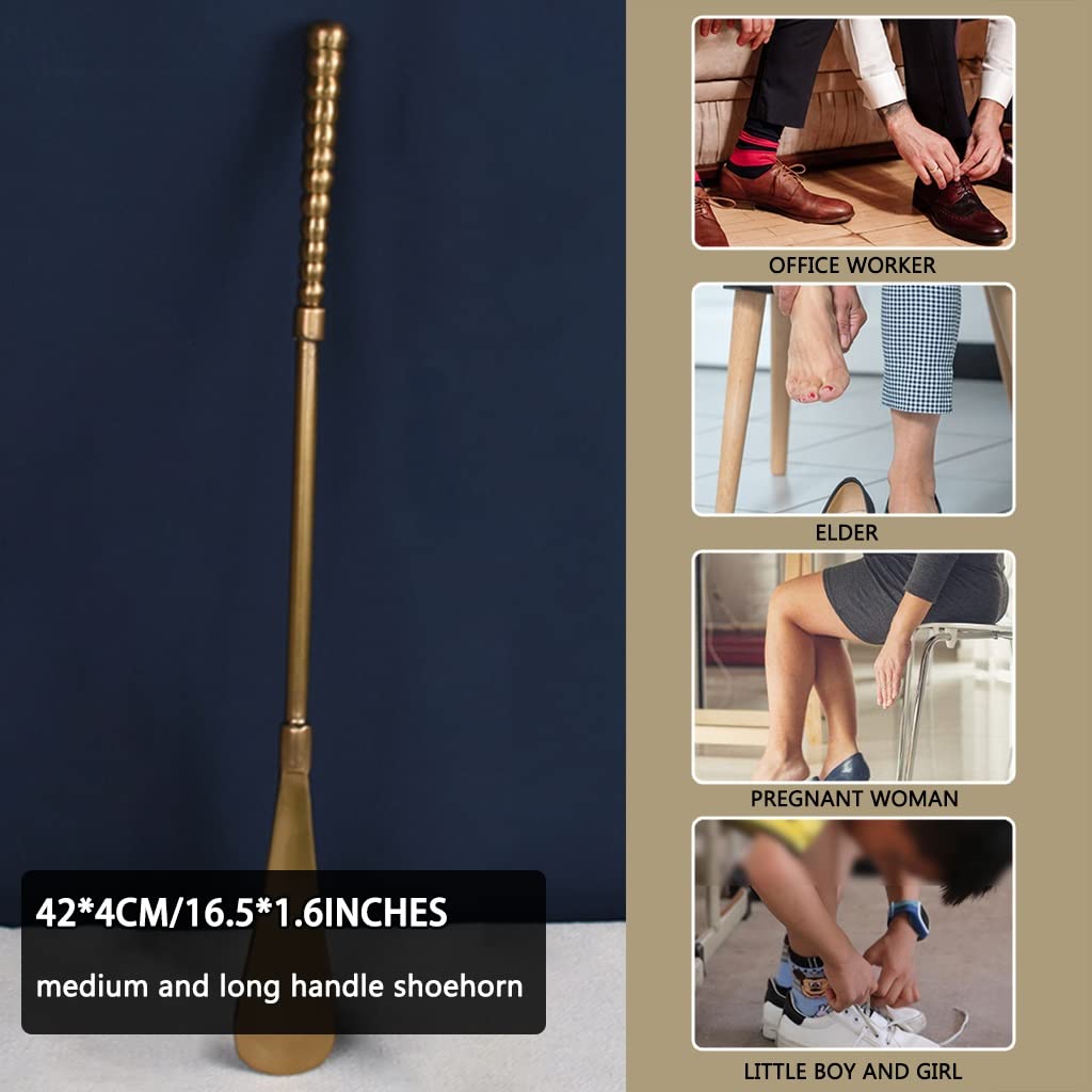 Łyżka do butów z długą rączką, Łyżka do butów z długim uchwytem, ​​mosiądz. Stojak na buty Sphere Shoe Lifter Gold 42x4cm