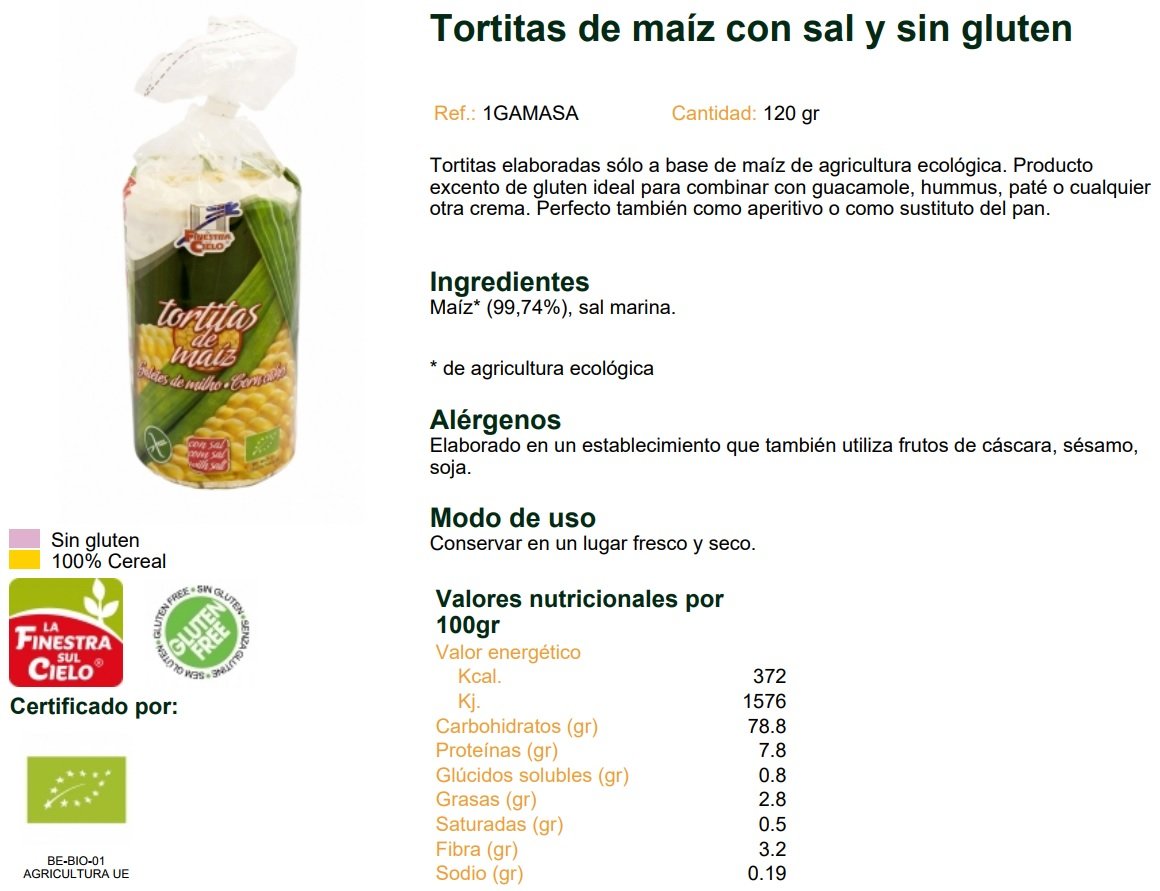 La Finestra Sul Cielo Tortitas de Maíz con Sal - Paquete de 12 x 120 gr - Total: 1440 gr