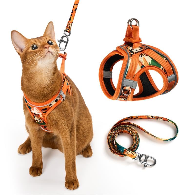 Cat Harness and Leash Set, Step-in Escape Proof Adjustable Vest Harness for Small Medium Large Cats, Lightweight Soft Breathable Reflective Kitten
