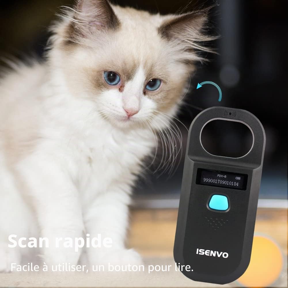 Lecteur de Puces pour Animaux Rechargeable RFID EMID pour Animaux Domestiques 134,2 kHz 125 kHz 15 Chiffres pour Animaux de Compagnie/Animaux de Compagnie/Cochons/Chiens/Chats (190 A)