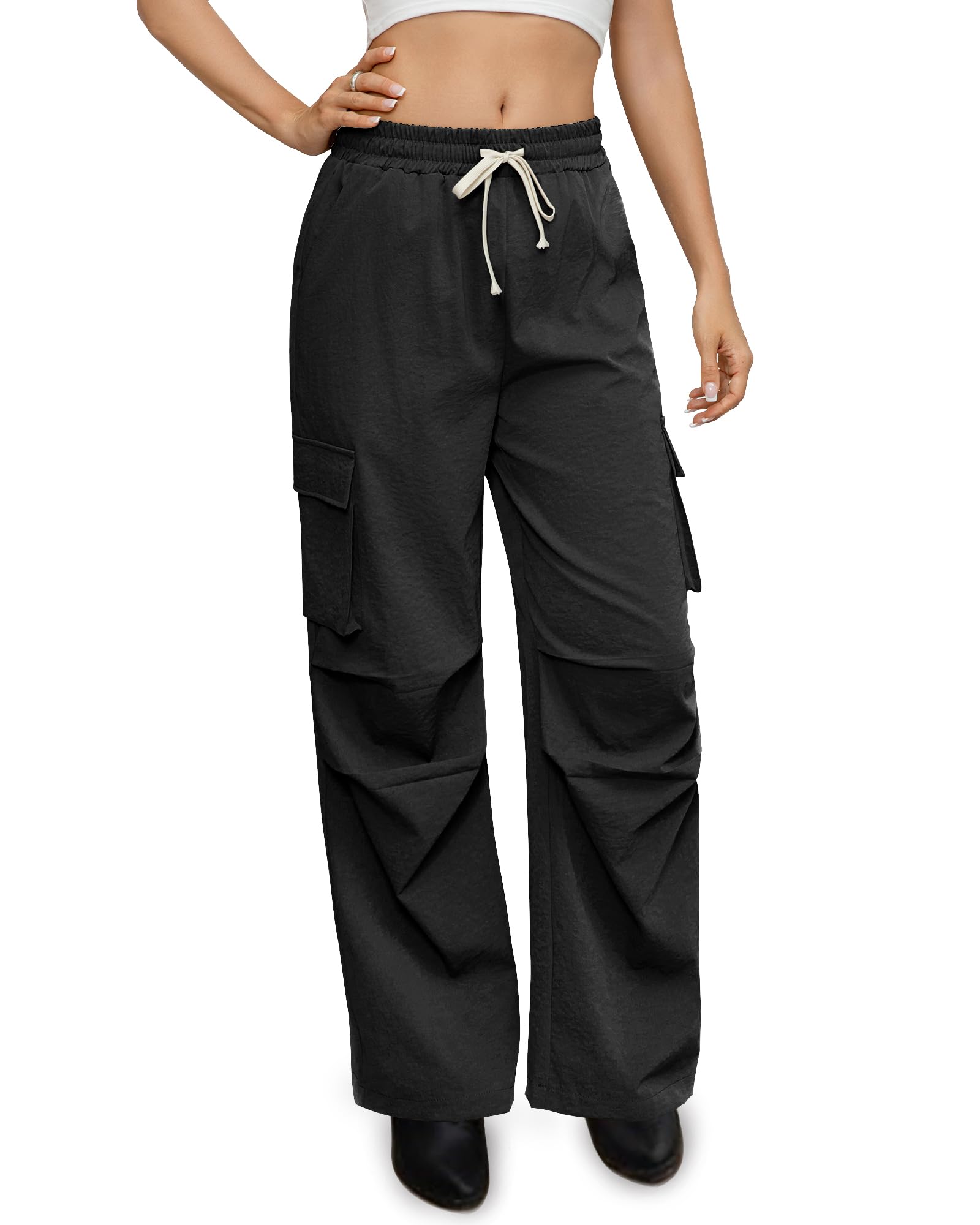 Womens Business Casual Trousers Pocketed Workwear Pants Womens High-Waisted Formal Wide-Leg Pants