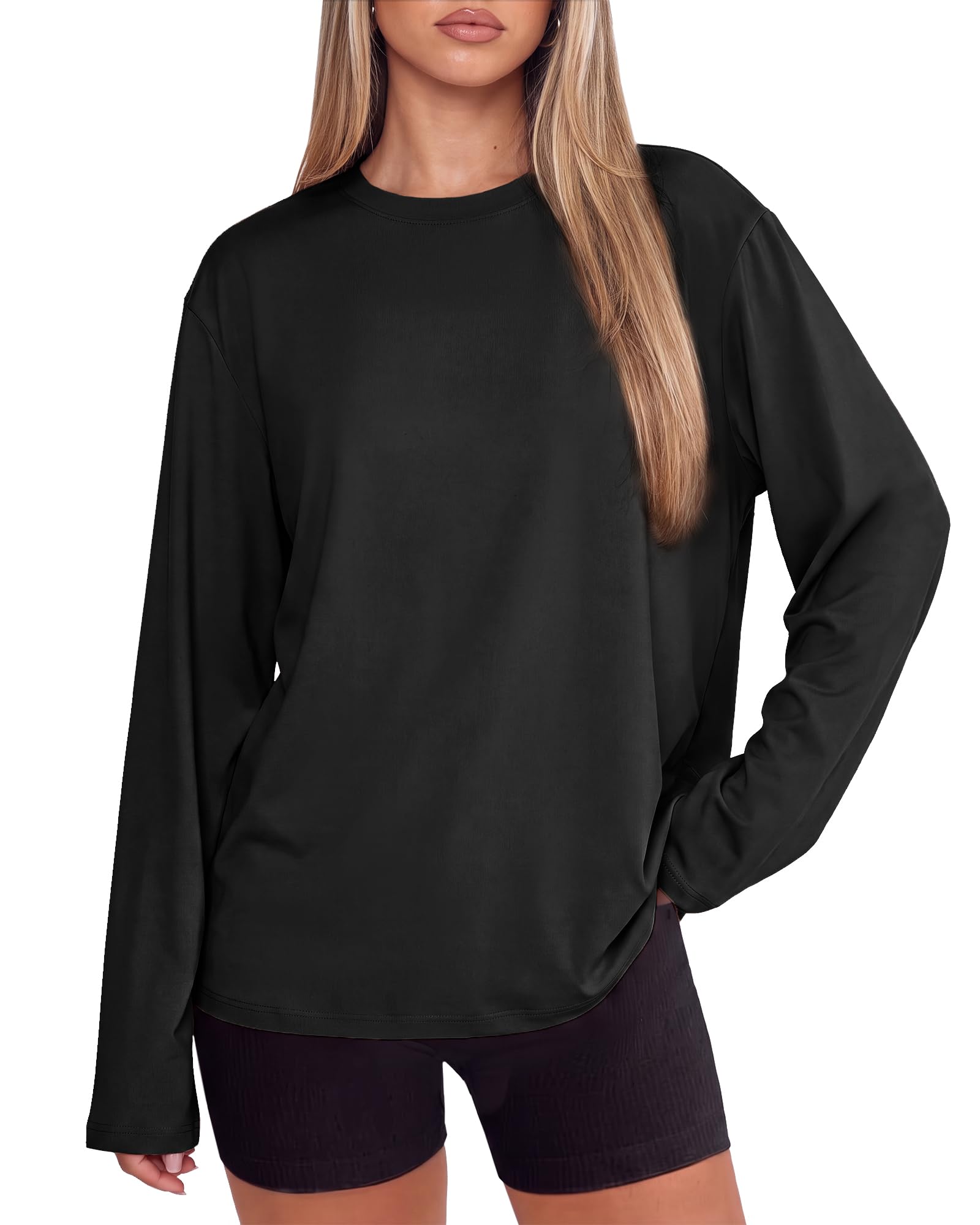 GAYHAY Oversized Long Sleeve Shirts for Women Fall Outfits Workout Top 2026 X-Large Black