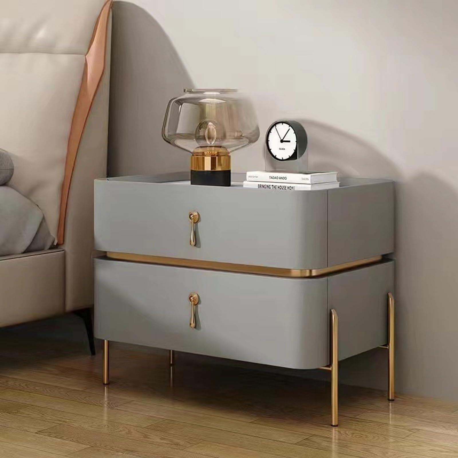 SXZenSpace Modern Wooden Nightstand with Artificial Marble Top, Stylish Side Table for Bedroom, Elegant Home Décor Accent Table, Versatile Furniture Any Room