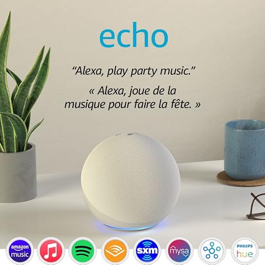 Amazon Echo (newest model), Alexa speaker with premium sound, Ideal for large bedrooms, living rooms and kitchens, Glacier White