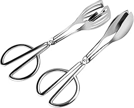Oumuik Pinze da cucina, confezione da 2 pinze per alimenti in acciaio inox, adatte per insalate in metallo, pasticceria, buffet dolci