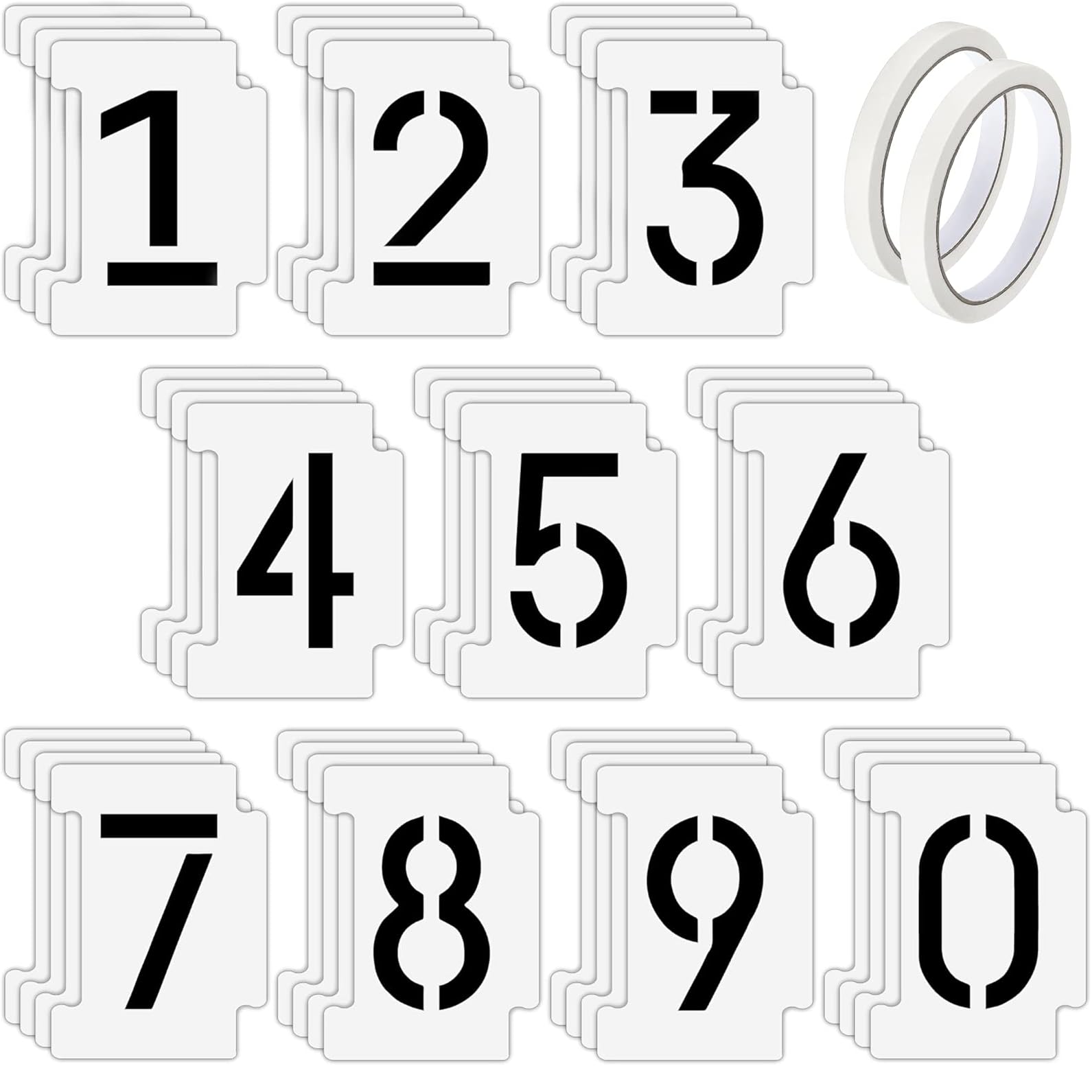 40 Pieces Curb Stencil Kit 0-9 Interlocking Numbers Stencils Kit 1.9 Inch Tall Plastic Number Stencil with Masking Tape for Mailbox Address Painting, 4 Pieces Each Number