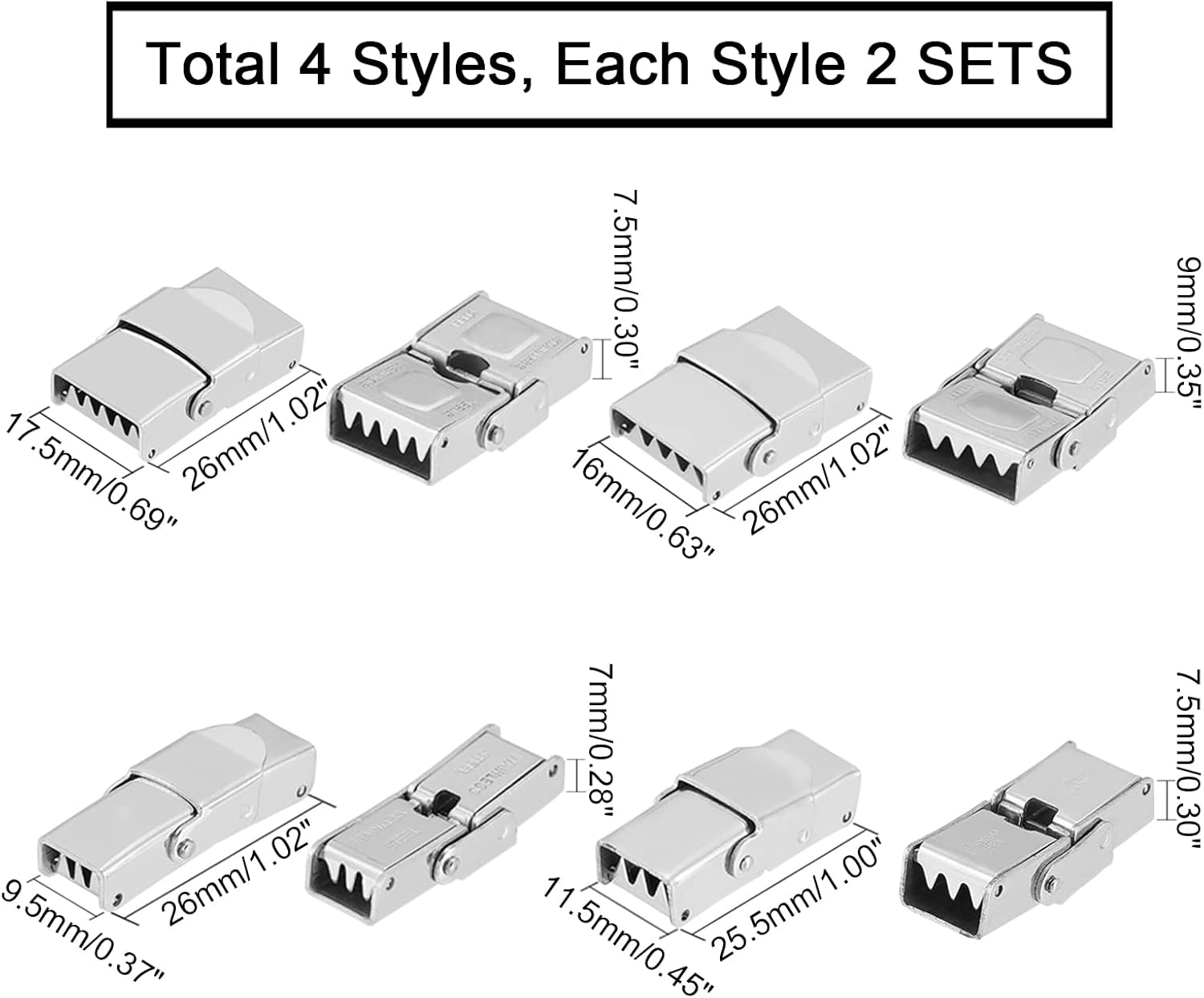 UNICRAFTALE 8 Sets 4 Sizes Clasps for Stainless Watch Band 304 Stainless Steel Watch Band Clasps Rectangle Watch Bands Buckle Clasp Buckle for Bracelet Watch Jewelry Making - Image 3
