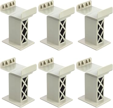 6 Pcs Train Bridge Pier Track Railway Accessories Multi Level Support Risers High Level Blocks Compatible All Major Brands, Grey Upgraded Version
