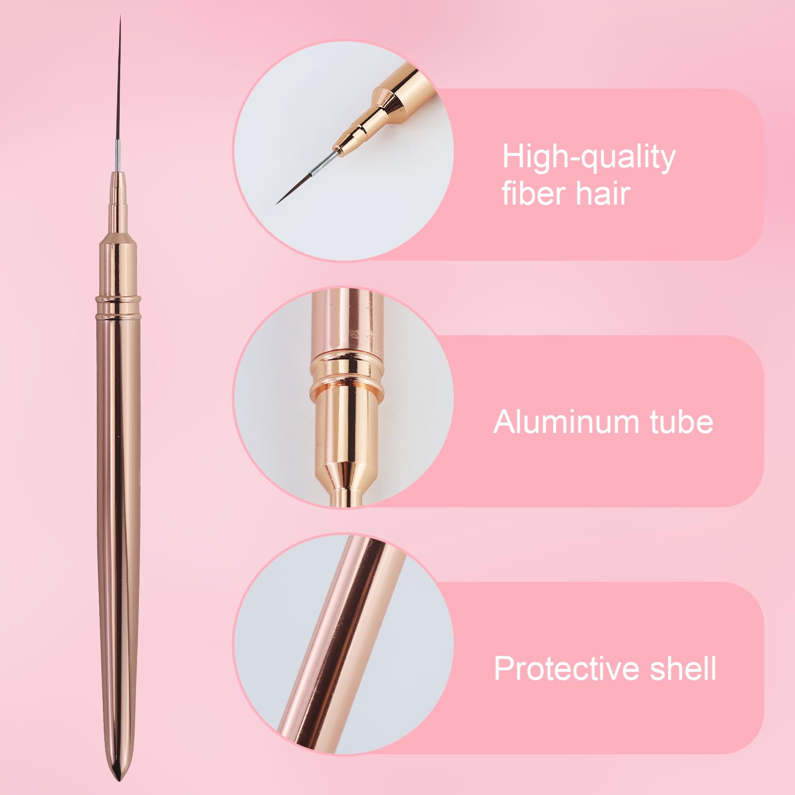 5Pcs Nail Art Liner Brushes,Nail Art Tools,Painting Nail Art Brushes for Long Lines, Details, Fine Drawing Nail Dotting Drawing Tool Set 7mm/9mm/11mm/15mm/25mm(Gold) - Image 3