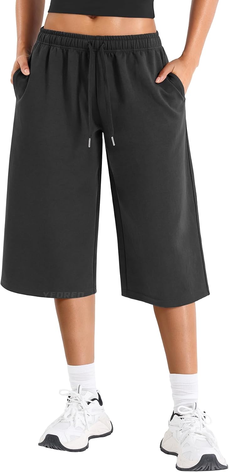 YEOREO Ease Women Wide Leg Capri Pants with Pockets Low Rise Sweatpants for women