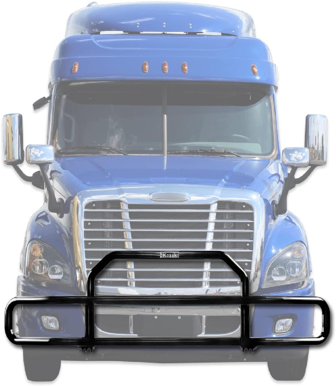 Compatible with Freightliner Cascadia 2008-2017 Front Grille Deer Moose Brush Bumper Guard with 4X 6 LED Lights Plus Logo, 2X 22'' Wipers, License Plate Holder and Frame and Vest