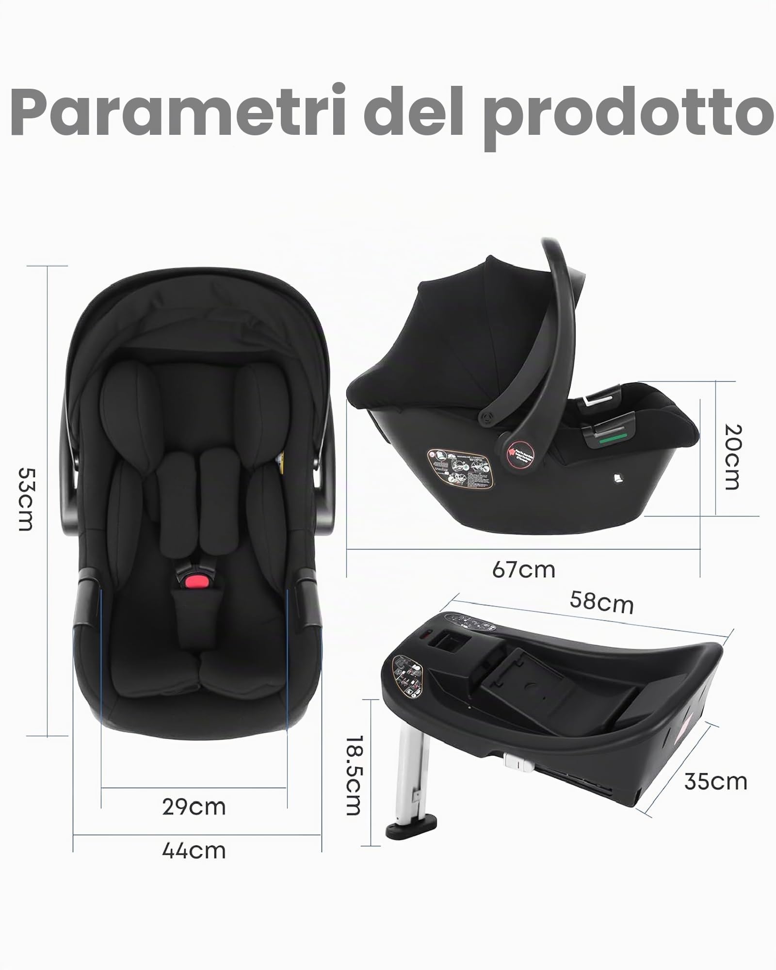 Seggiolino auto isofix Seggiolino auto confortevole per neonati e bambini piccoli, con parasole e finestrella, seggiolino ergonomico, nero