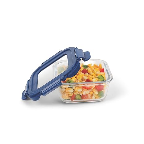 SignoraWare Secure N Store Borosilicate Glass Square Container | Airtight Seal | Microwave Safe | Reheating & Baking | Stylish & Practical | Great for Office, Travel & Outdoors (520ml | Clear)
