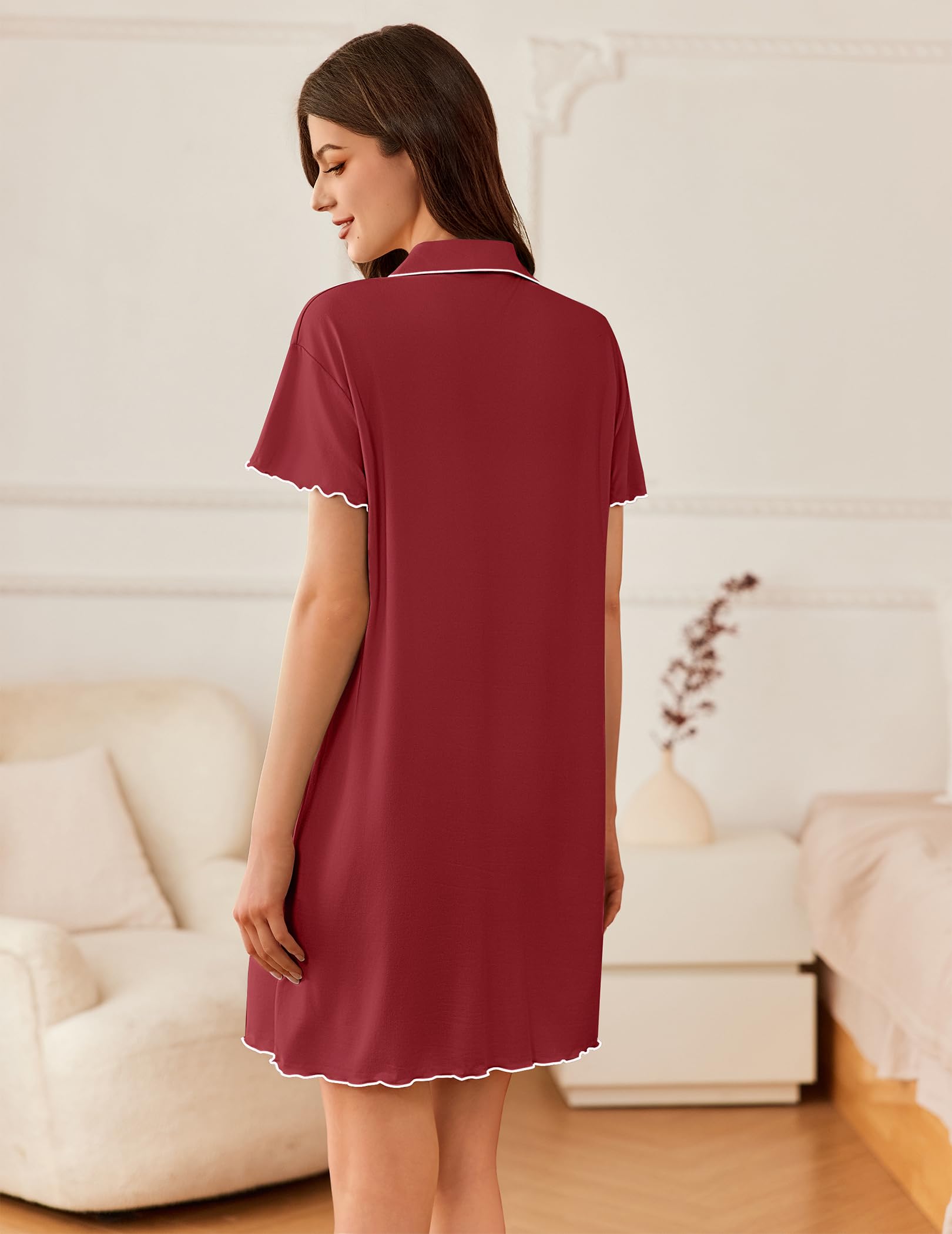 Ekouaer Chemise de Nuit Femme Été 2 Pièces Manches Courtes Pyjama avec Boutons Confortable Décolleté en V Ouverte Devant Robe de Nuit