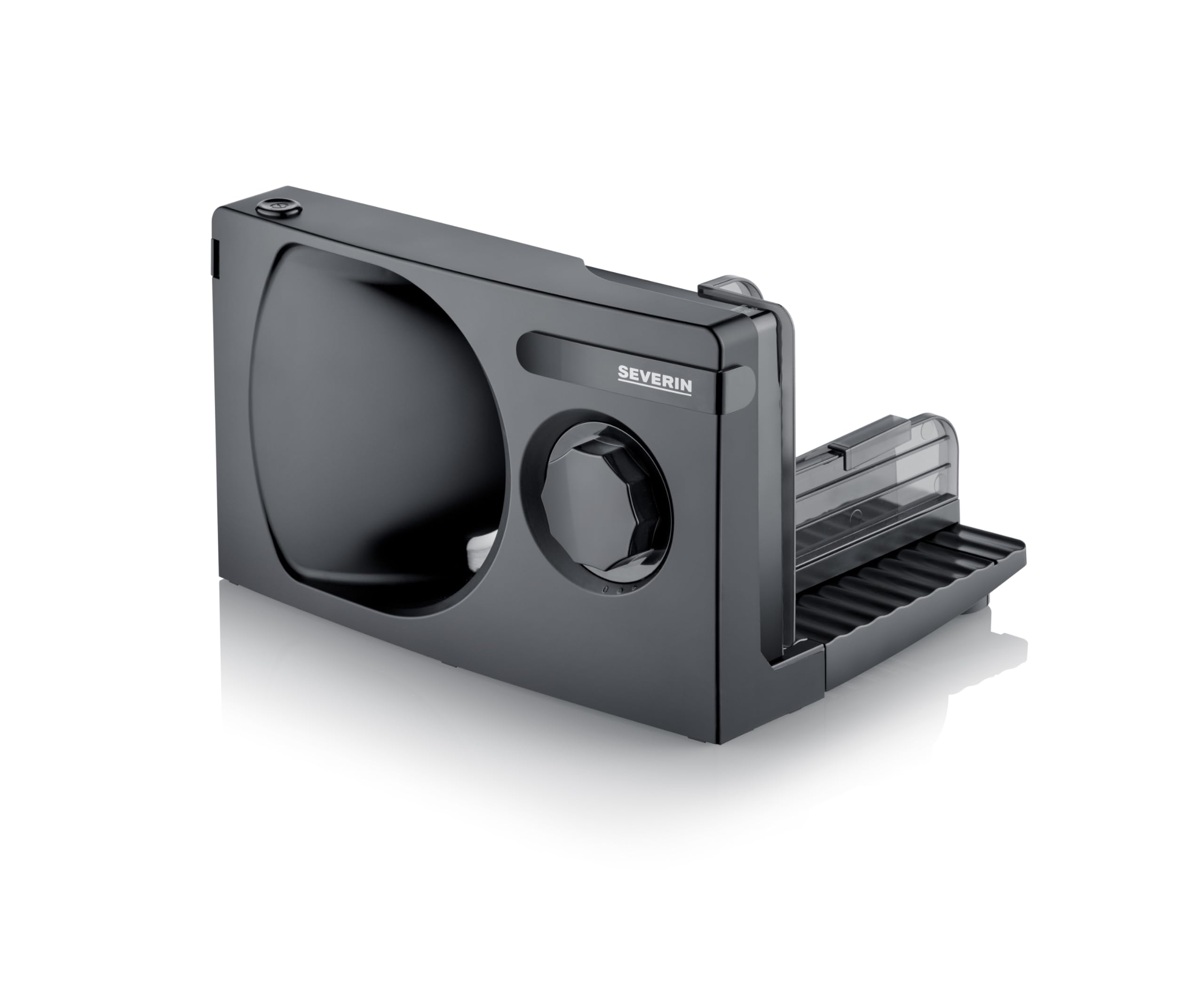 Severin Cortadora universal para pan, embutidos o queso, cortafiambres con grosor de corte ajustable de forma continua, cortadora de embutidos con protector para los dedos, color negro, AS 9595