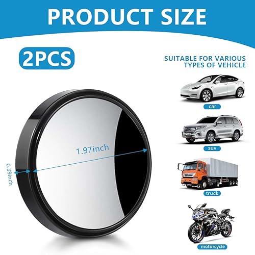 Miniatura 8 de OBTANIM Paquete de 4 espejos para automóvil de punto ciego de 2 pulgadas, ángulo ajustable, vidrio HD, redondo, vista lateral, retrovisor,