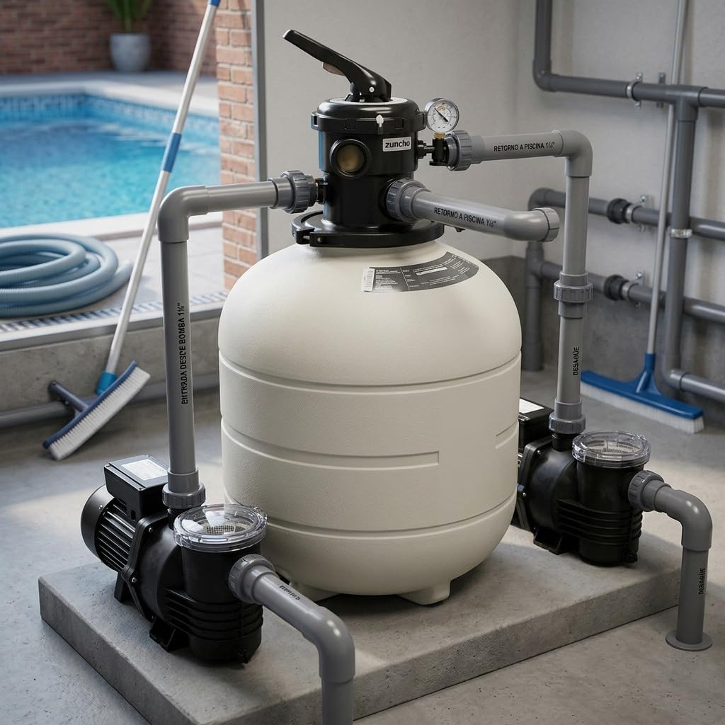 Suinga Filtro de Arena Millennium, depuradora Piscina, válvula selectora Superior incluida. (Ø 430 mm - Salidas 1½")