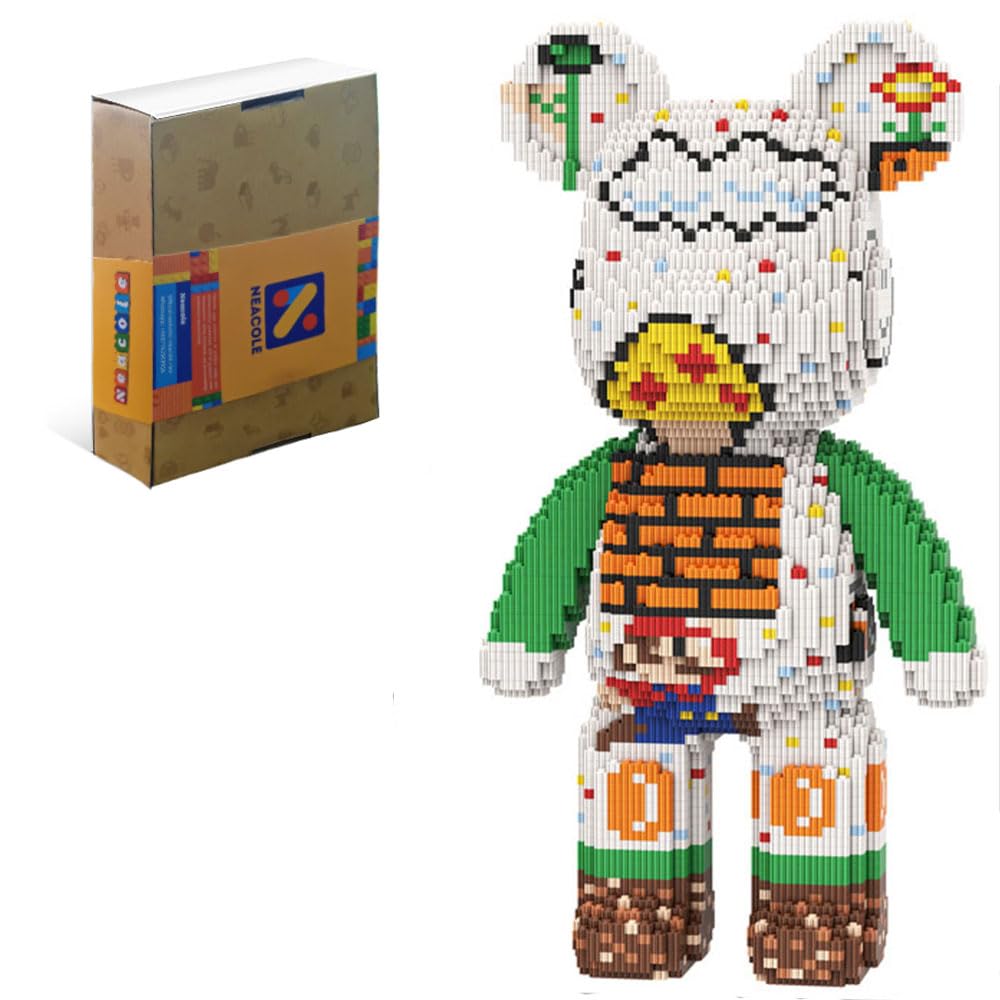 Neacole Bear Building Blocks (7220PCS) 43/46CM Bear Building Bricks, Micro 3D Animal Building Blocks for Adults & Kids,Home & Office Decor, Birthday & Valentine's Day Gifts (Super Mario Bear)