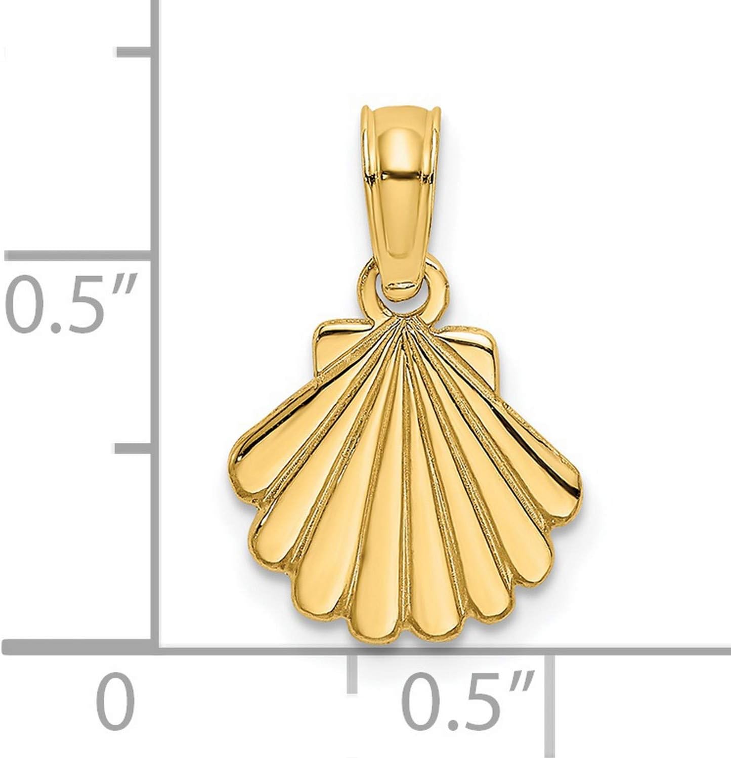 14k Yellow Gold Scallop Shell Pendant, Camino de Santiago Faith Jewelry Charm for Men and Women