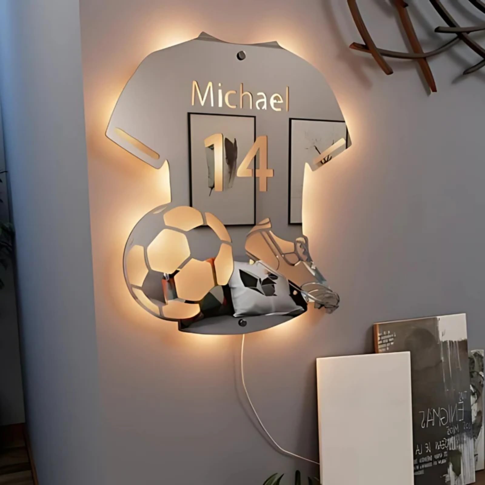 Specchio Con Luci LED Personalizzato Per Calciatore | Lampada Da Parete A Nome | Regalo Sportivo - 2