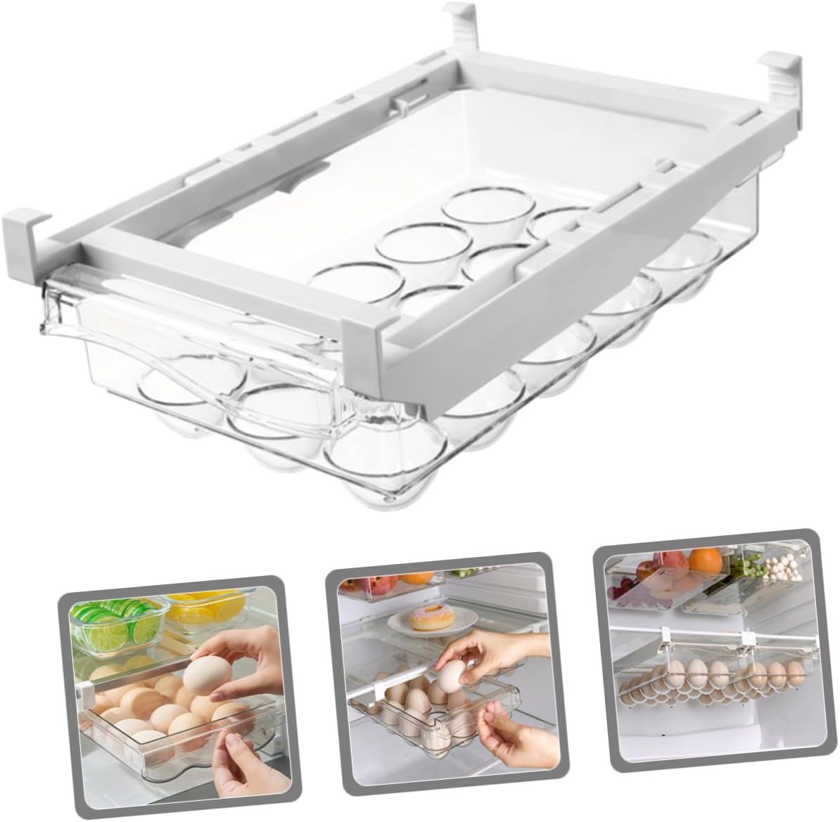 Egg Holder for Refrigerator Stackable Egg Organizer with Deepened Trough Capacity Container Space Saving Design for Kitchen Fridge Storage