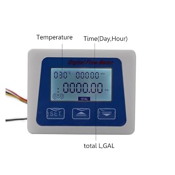 LCD Display Digital Flow Meter Digital Flow Meter Water Flowmeter Temperature Time Record with G1/2 Flow Sensor