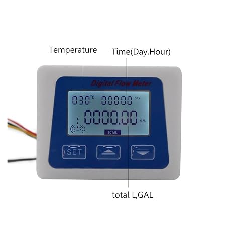 LCD Display Digital Flow Meter Digital Flow Meter Water Flowmeter Temperature Time Record with G1/2 Flow Sensor