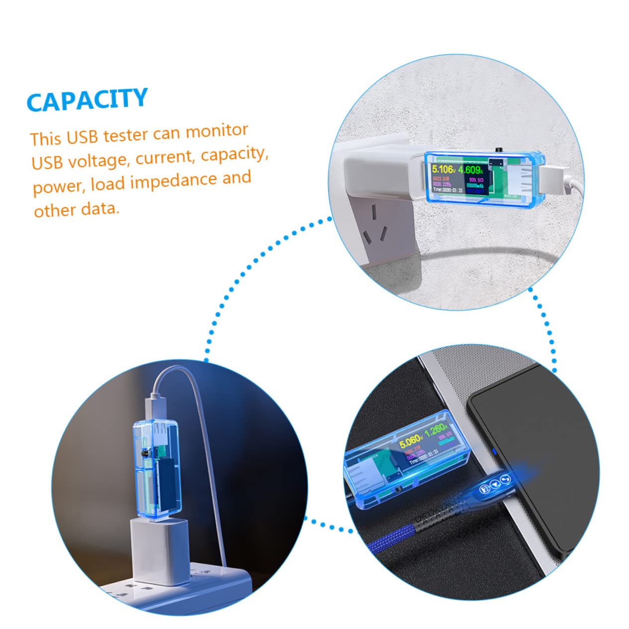 jojofuny 3pcs USB Voltage Tester Multimeter Accurate USB Power for Charging Devices LCD Display for Voltage Power and Capacity Monitoring