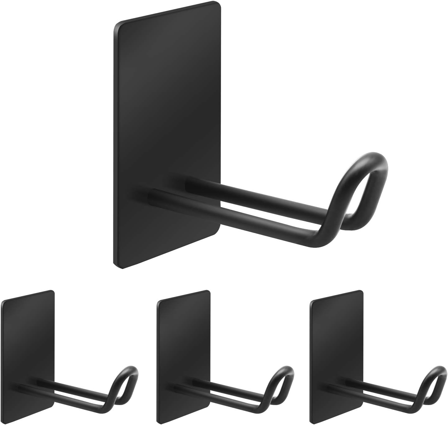 Adhesive Hooks,Stainless Steel Towel Hook,Sticky Hanger for Kitchen and Door,Bathroom Wall Hooks for Hanging Towel Robe Hat Coat Key, 4Packs (Black)